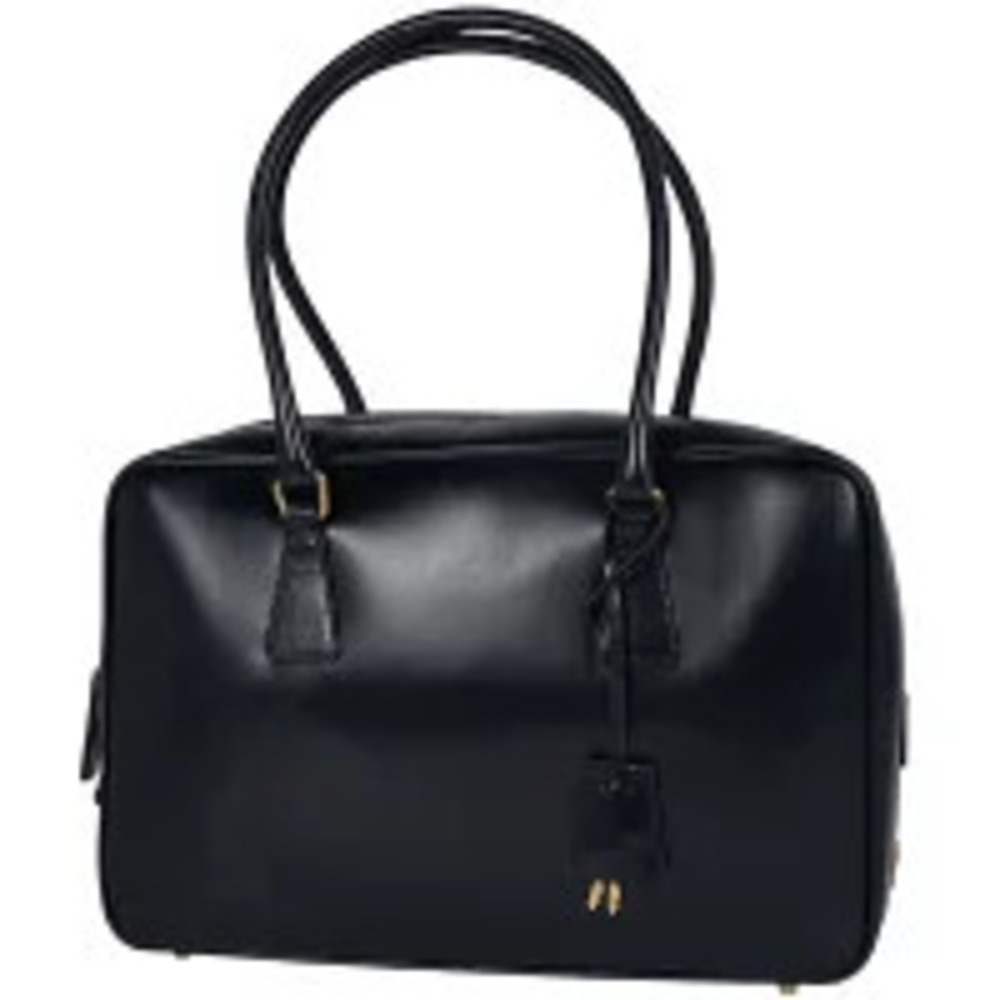 Prada Plate Handbag Tote Leather Nero Black
